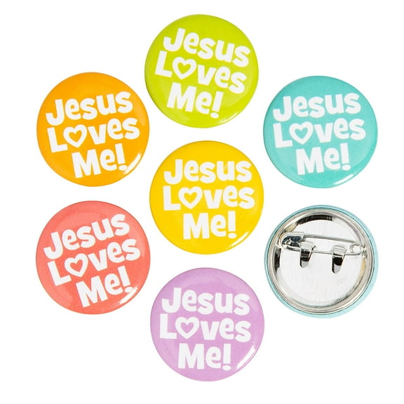 Fun Express 1" diam. Bulk 48 Pieces Mini Bright Religious Jesus Loves Me Buttons