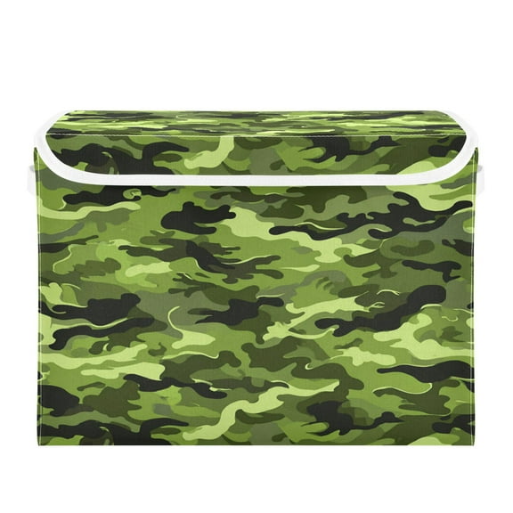 Large Collapsible Storage Box Flip Lid Fabric Decorative Organizer Container Basket with Handles 16.5×12.6×11.8in Army Camouflage