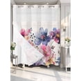 thumbnail image 4 of Pink Blue Spring Floral No Hook Shower Curtain Waterproof,Bathroom Curtains with Snap in Liners and See Through Top Window,Vintage Summer Botanical Rustic Hotel Bathtub Curtains Shower 72"Wx78"L, 4 of 8