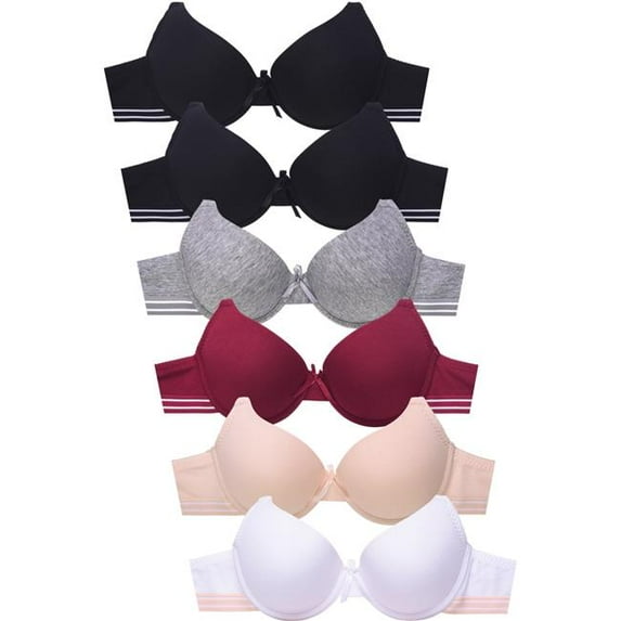 247 Frenzy 24F-BR4461P-34B Women Essentials Mamia Full Coverage Solid Cotton Blend Bras with Triple Hook & Wide Straps, Assorted Color - Size 34B - Pack of 6