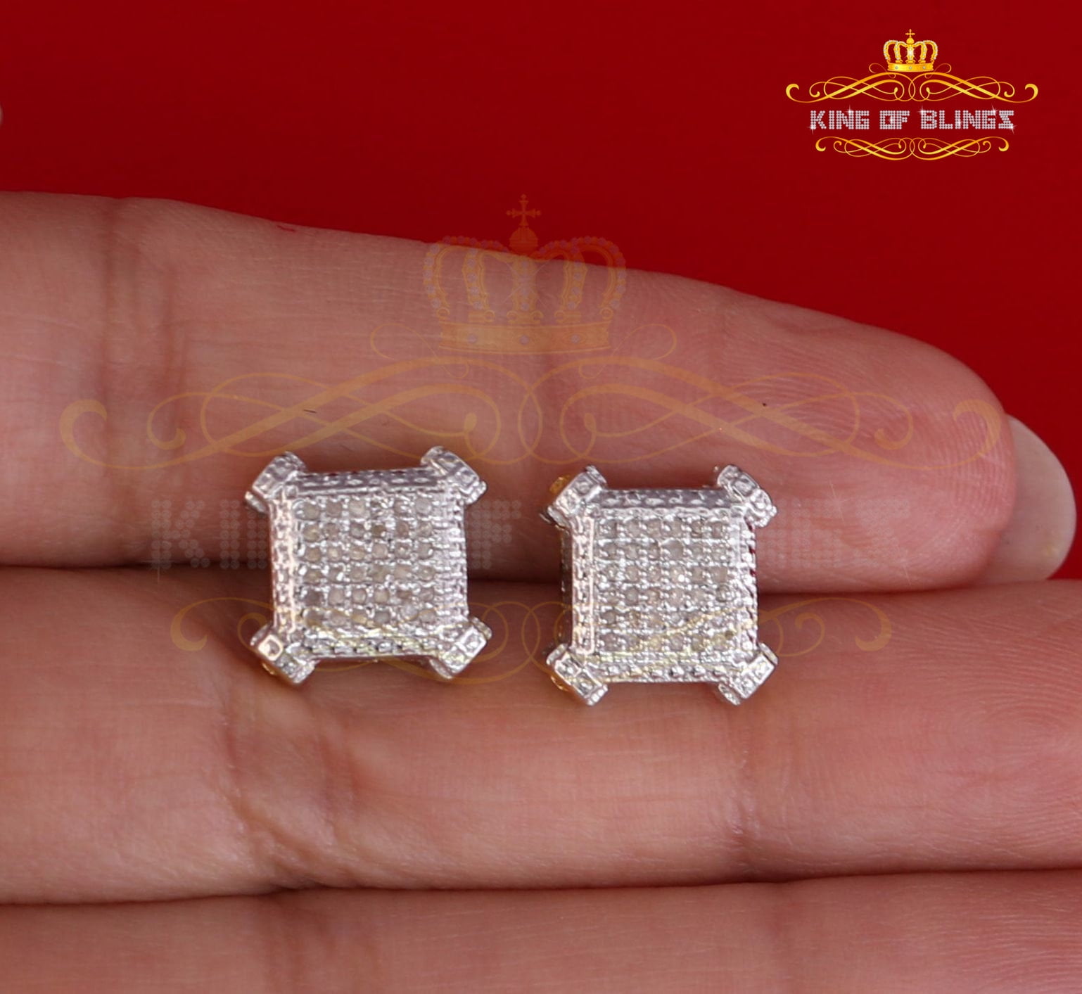 King of Bling's Aretes Para Hombre Silver 0.20ct Diamond For Women's/ Men's Yellow Stud Earrings