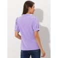 thumbnail image 4 of Top de blusa de trabajo con cuello redondo y mangas cortas con tapeta de medio botón con volantes para mujer Morado Claro XL, 4 of 5