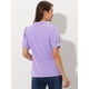 thumbnail image 4 of Top de blusa de trabajo con cuello redondo y mangas cortas con tapeta de medio botón con volantes para mujer Morado Claro XL, 4 of 5