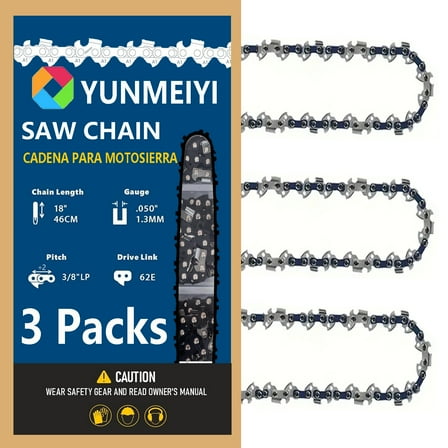 18 Inch Chainsaw Chain 3/8" LP Pitch, .050" Gauge, 62 Drive Links, Fits for Poulan, Kobalt, Echo, Ego, Greenworks and More 18" Saw Chain (3 Chains, Semi-Chisel)