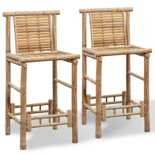 Wowoo Place 2pcs Bamboo Bar Stools Classic Chair Set With Foot Brace Outdoor Com Wowoo Place 2pcs Bamboo Bar Stools, Bamboo Outdoor Barstools