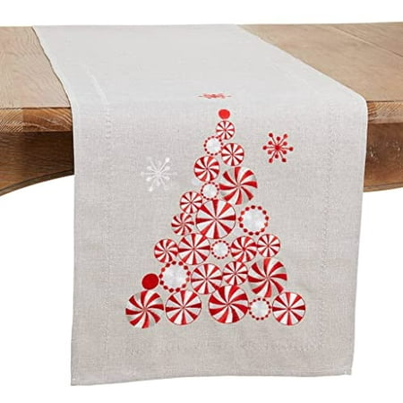 

Fennco Styles Embroidered Peppermint Holiday Table Runner 16 W x 90 L - Silver Festive Table Cover for Christmas Family Gathering Banquets and Special Events
