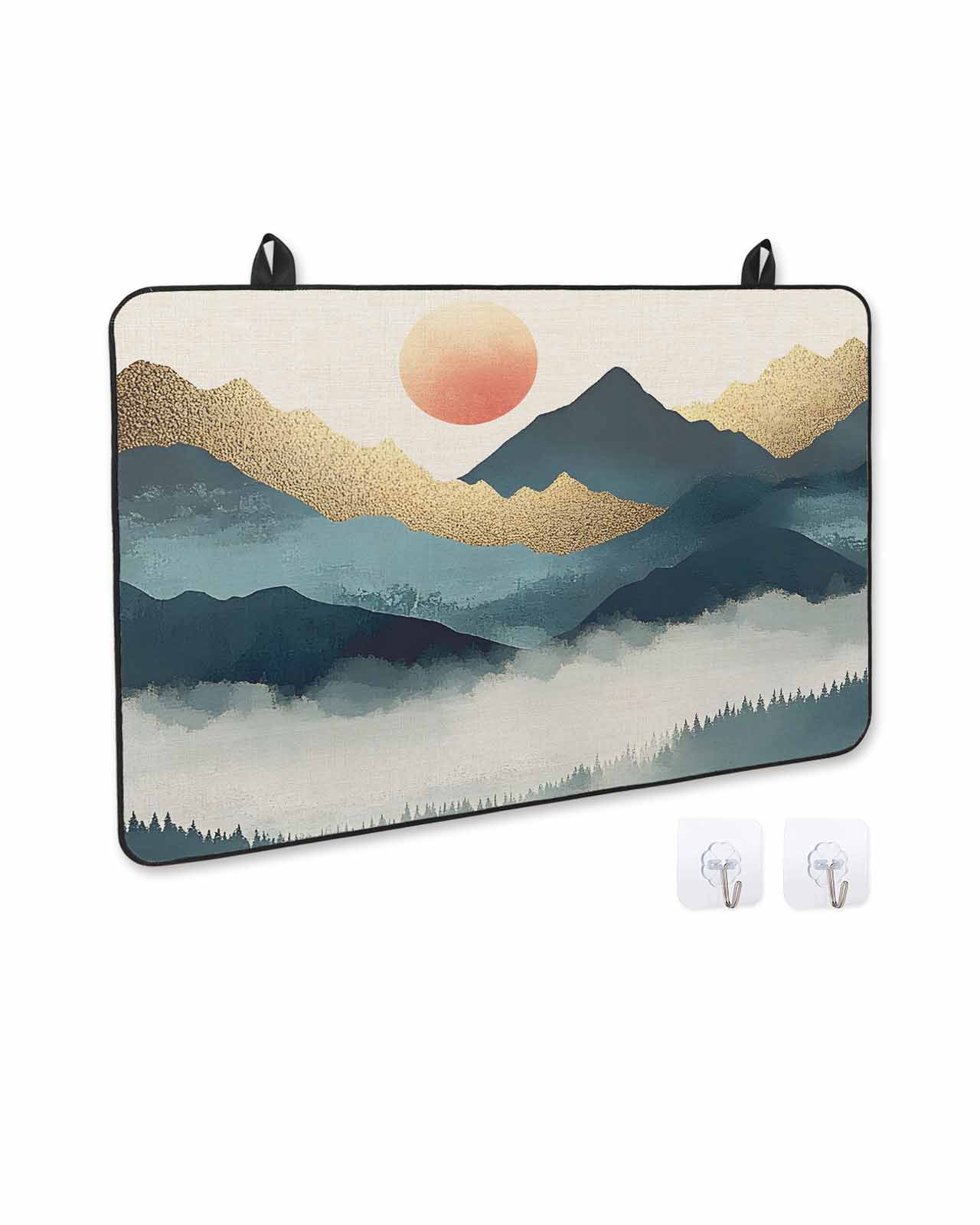 nqOlkjepod Large Induction Cooktop Protector Mat 24"x21", Teal Golden Mountain Stove Top Covers for Electric Stove, Tree Peaks Landscape Decorative Stove Burner Cover Mats, Glass Top Stove Cover