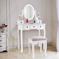 thumbnail image 3 of Costway Coiffeuse avec Miroir Ovale et Tabouret, Ensemble de Table de Maquillage avec 5 Tiroirs de Rangement, 3 of 10