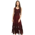 thumbnail image 5 of Sakkas Zendaya Stonewashed Rayon Embroidered Floral Vine Sleeveless V-Neck Dress - Burgandy - L/XL, 5 of 5