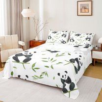 Castle Fairy Preppy Children Cartoon Panda Bed Sheets,Green Tree Leaves King Sheets