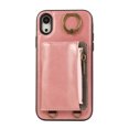 thumbnail image 5 of for iPhone XR PU Leather Case, Card Slots and Zipper Pocket Kickstand, Classic Protective Shockproof Lightweight Ultra Slim lip Case Finger Ring Wrist Strap for iPhone XR, Pink, 5 of 7