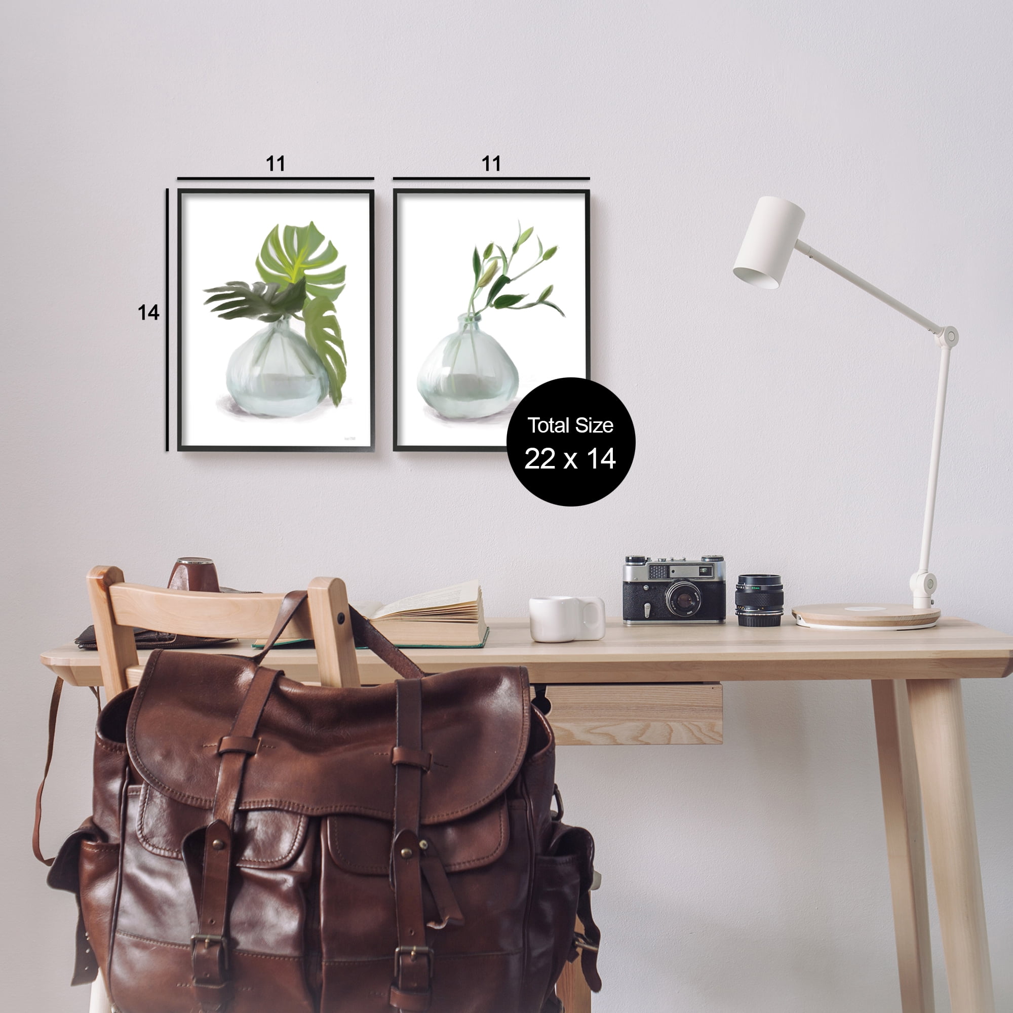 Stupell Simple Monstera Plant Leaf Sprigs Botanical & Floral Painting Black Framed Art Print Wall Art, Set of 2