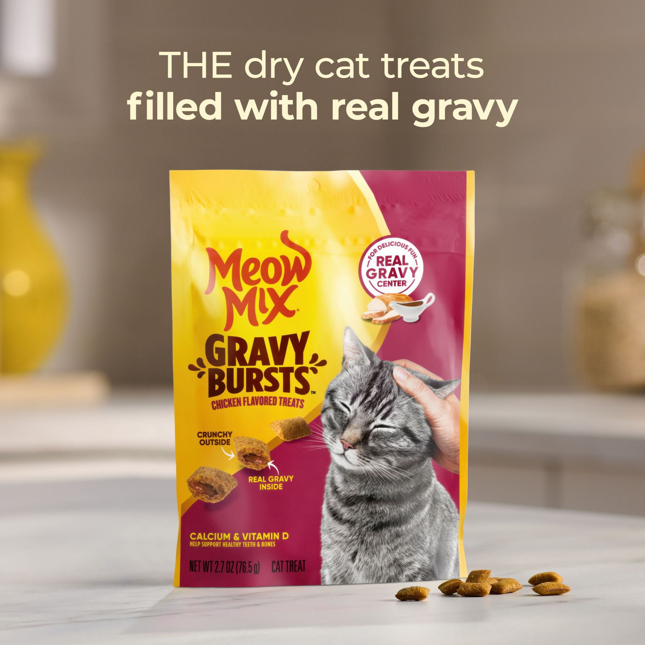 (5 pack) Meow Mix Gravy Bursts Chicken Flavored Cat Treats, 2.7 Ounce Bag