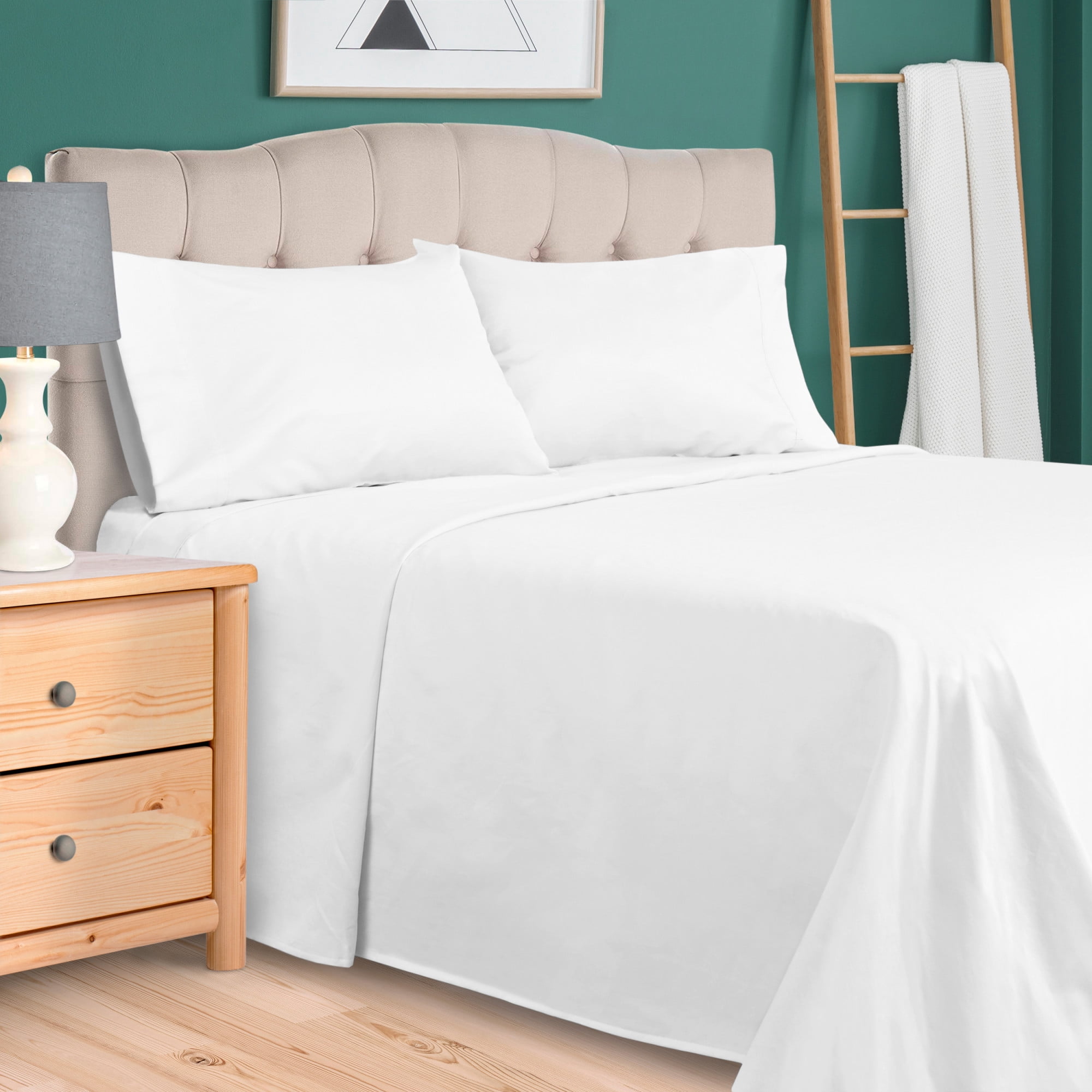 Superior 4-Piece 300-Thread Count Cotton Solid Deep Pocket Bedding Sheet Set, White, Queen