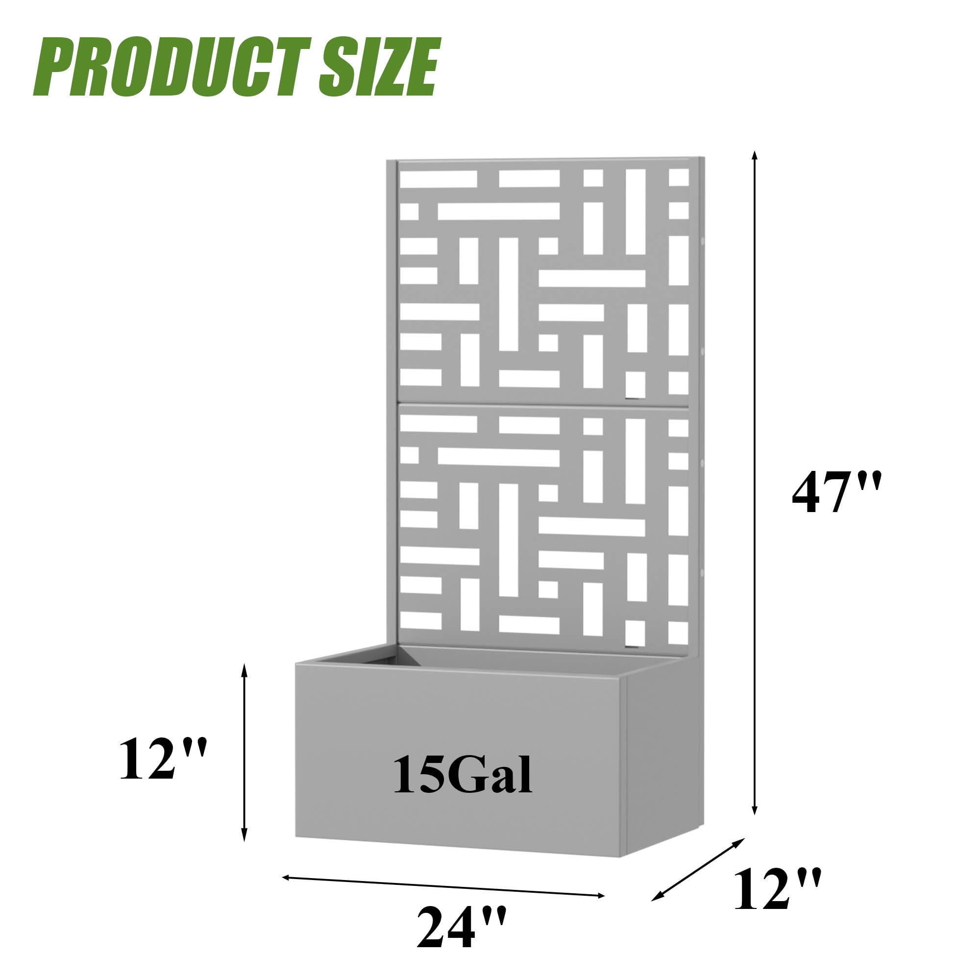 MAYEERTY 47X24" Metal Outdoor Gray Privacy Screen with Planter Box for Backyard & Garden, 2 Piece Set