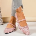 thumbnail image 3 of Mesh Mary Jane Shoes Women Floral Embroidery Pointed Toe Ballet Flat Shoes Elastic Band Slip on Casual Summer Dress Shoes Pink Size 7.5, 3 of 6