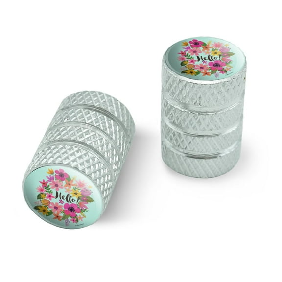 Hello with Pretty Flowers Motorcycle Bicycle Bike Tire Rim Wheel Aluminum Valve Stem Caps