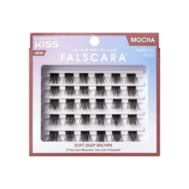 KISS FALSCARA False Eyelashes Multipack, Cluster Lashes, Mocha Wisps, Black, 10mm-14mm, 24 Pieces