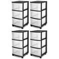 thumbnail image 1 of Sterilite 3-Drawer Plastic Rolling Storage Cart, Clear/Black Frame (4-Pack), 1 of 11