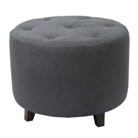 Moderna Foot - Adeco FT0273-2 Round, Fabric Foot Rest and Seat, Modern Button Tufted, Wood Legs, Height 17 Inch Ottomans & Storage Ottomans Gray