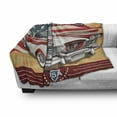 thumbnail image 3 of Wyoming Soft Flannel Fleece Throw Blanket, Retro Design Illustration of Old Vintage Car and Greetings from Lettering USA, Cozy Plush for Indoor and Outdoor Use, 50" x 60", Multicolor, by Ambesonne, 3 of 6