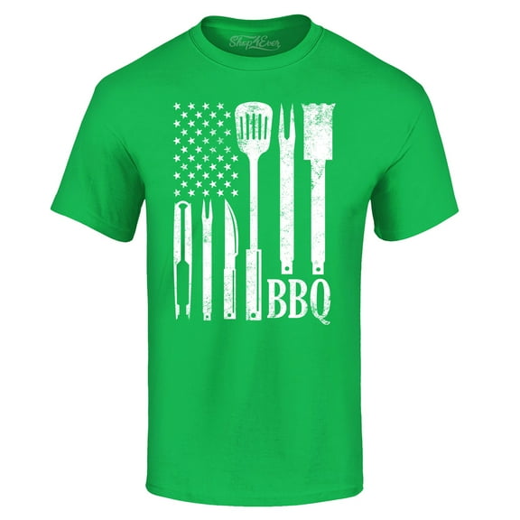 Shop4Ever Men's BBQ American Flag USA Grill Cook Graphic T-shirt Small Irish Green
