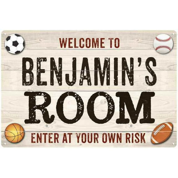 BENJAMIN'S Room Kids Bedroom Sign Boy's 8x12 Metal 208120090026