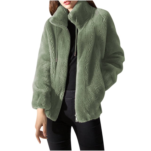Weiqiqre Chandails pour Femmes, Cardigan Chaud à Col Montant en Peluche et Épais pour Femmes, Fermeture Éclair, Hauts en Molleton, Veste Chandail, Rabais