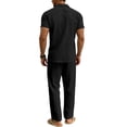 thumbnail image 4 of LWavelet Men's Linen Button Up Shirt Cargo Shorts Set Classic Casual Daily Summer Outfits Black XL, 4 of 5