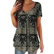 JURANMO Clothing Clearance Women Clearance Tops Ladies Tops Paisley Graphic Relaxed Fit Blouse Shirts Short Sleeve Vneck Spandex Summer Fall Tops 2023 4D 3XL