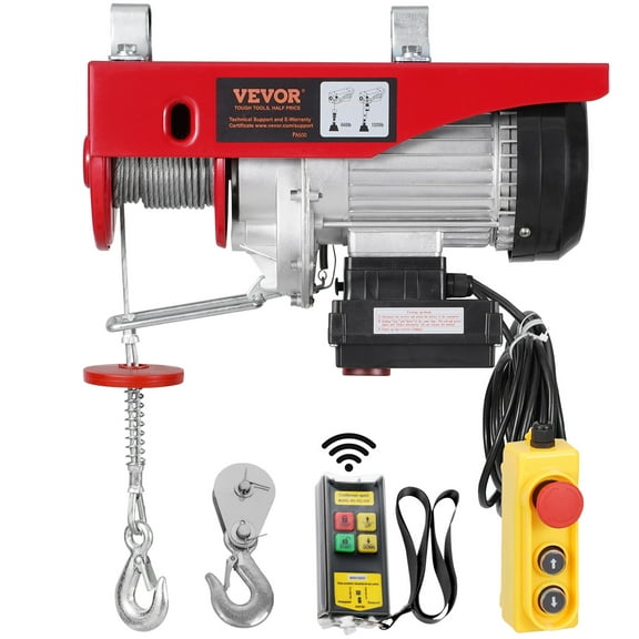 VEVOR Electric Hoist, 1320 lbs 120V Electric Winch with 328 ft Wireless & 14 ft Wired Remote Control, 40 ft Single Cable Lifting Height, Single/Double Slings, Lift Hoist for Garage Warehouse Factory