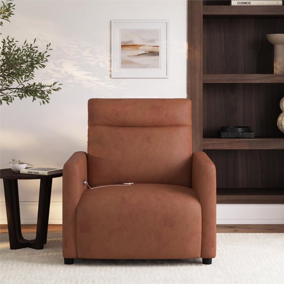 LikeHome Jaxon Upholstered Power Recliner Chair, Light Brown Faux Leather