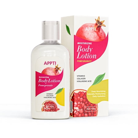APPTI Pomegranate Brightening Moisturizing Body Lotion with Hyaluronic Acid Collagen Vitamin E, Pore Refining Dry Skin Repair Cream, Travel Size 100g Full Body Daily Skincare Lotion