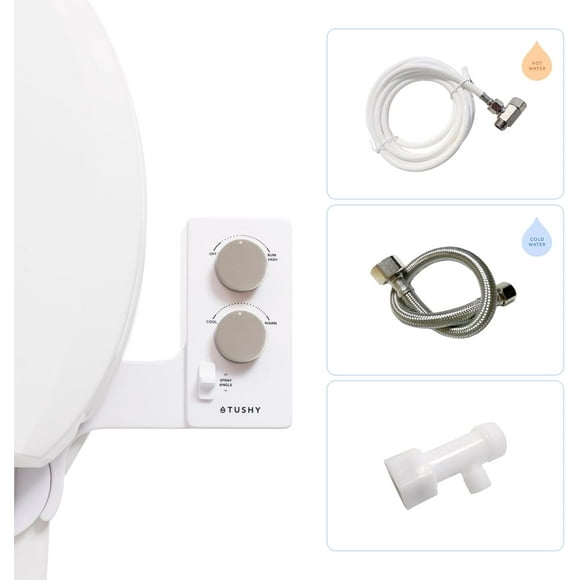 TUSHY Eau Chaude 3.0 Bidet de Spa Siège de Toilette Accessoire / Pulvérisateur d'Eau Fraîche Autonettoyant Non Électrique (Pression d'Eau Réglable, Contrôle de la Température et de l'Angle), Blanc/platine