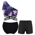 thumbnail image 2 of YONGHS Girl's 3 Piece Bikini Set Criss Cross Crop Tops with Shorts Briefs Swimsuit Bathing Suit Purple&Black 10, 2 of 6