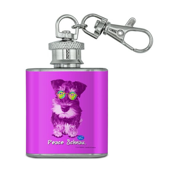 Peace Schnau Schnauzer Puppy Dog Sunglasses Vintage Retro Stainless Steel 1oz Mini Flask Key Chain