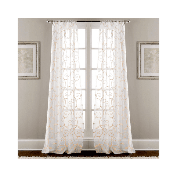 Amrapur Overseas 2 Pack 37 x 84 inch Embroidered Sheet Panel Curtains, Standard, Taupe