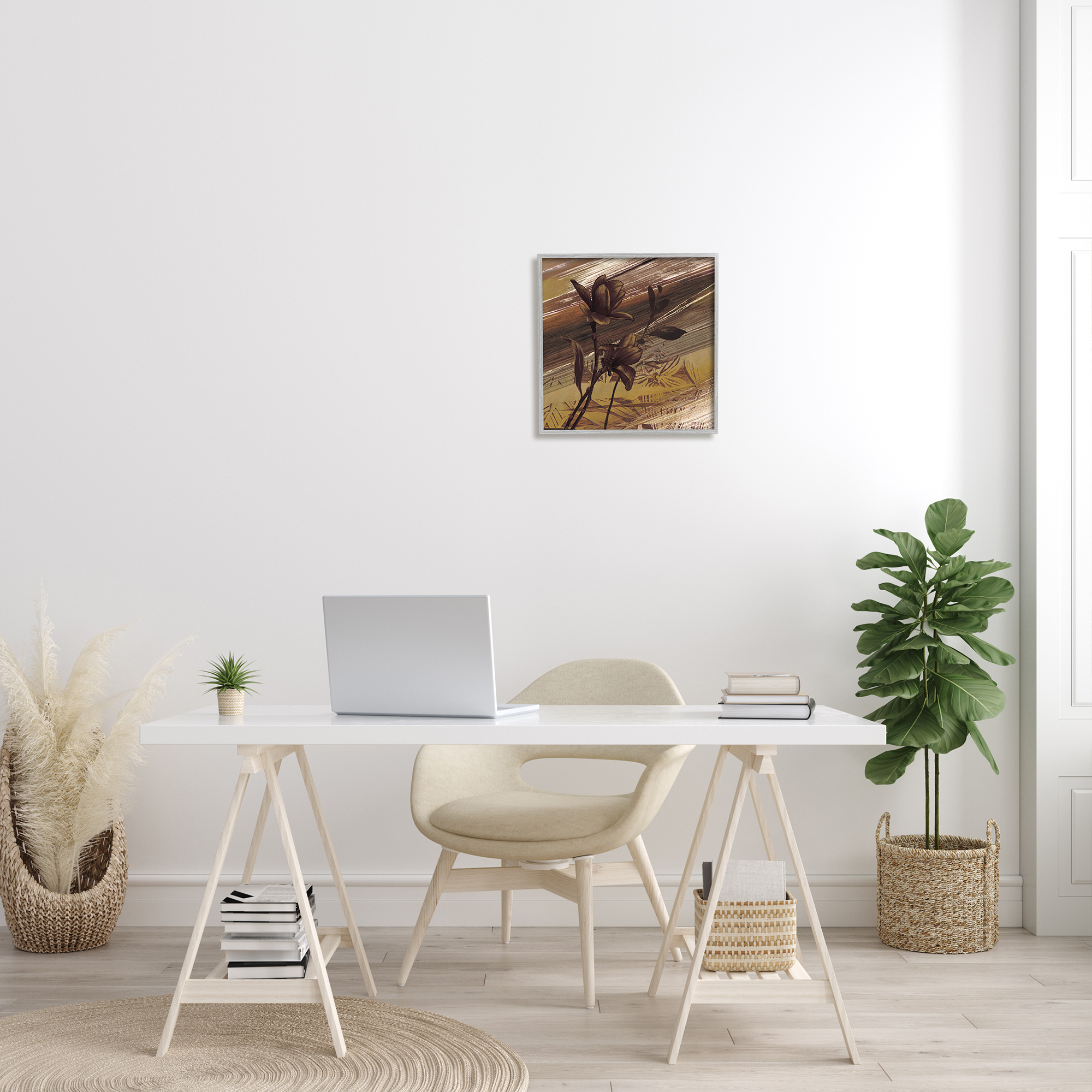 Mellow Brown Flowers Abstract Tan Muddy Earth Tones Botanical & Floral Framed Art Print Wall Art, 17x17
