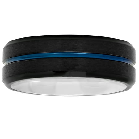MenÃƒÂ¢ s black and Blue IP Stainless Steel wedding ring band