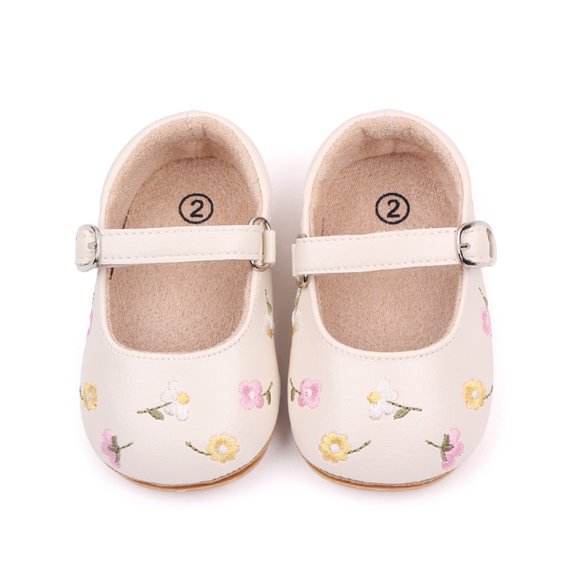 Douhoow Baby Girls PU Leather Shoes 6 12 18 Months Infant Flats Shoes Floral Embroidery Princess Shoes