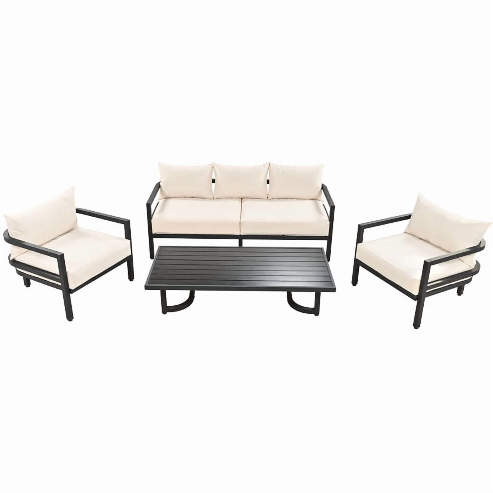 4-Piece Steel Frame Outdoor Sectional Sofa Set with Coffee Table, Patio Conversation Set with Cushions, Patio Furniture Set for Garden, Lawn & Backyard