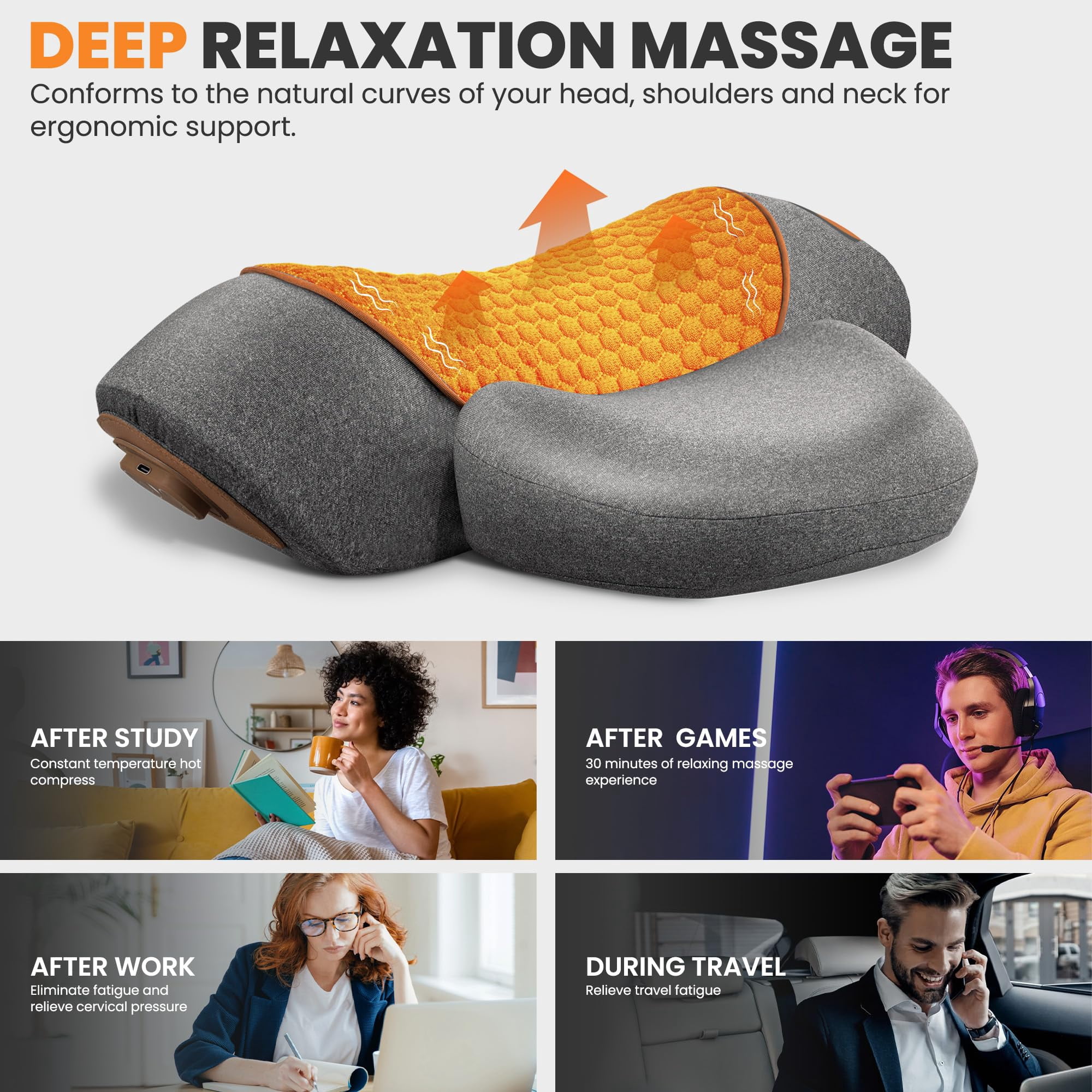 2026 3-In-1Neck Massager Pillow,Neck Massager for Pain Relief Deep Tissue, Massage Pillow with Heat, Vibration & Airbag Traction, 3D Ergonomic Cervical Hump Corrector Massage for Home Office