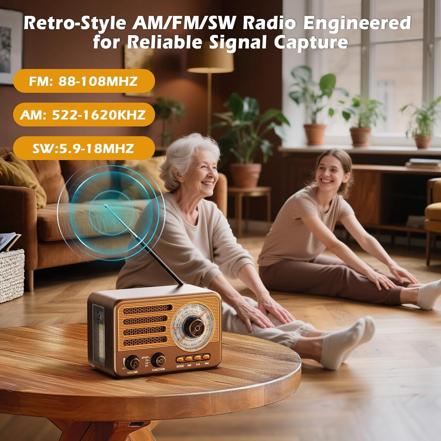 Retro Transistor Radio, Small Rechargeable Portable Radio, Personal Radio AM FM SW with 1800mAh Lithium-ion Battery, Support TF Card/Aux/USB MP3 Player Perfect for Indoor, Outdoor Use - Bronze