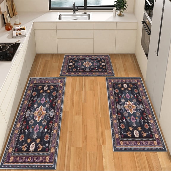 IsecretJoy Non Slip Kitchen Rugs Sets of 3, Washable Kitchen Mats for Floor Waterproof & Stain Resistant Runner Rug for Kitchen, Laundry Room, Hallway