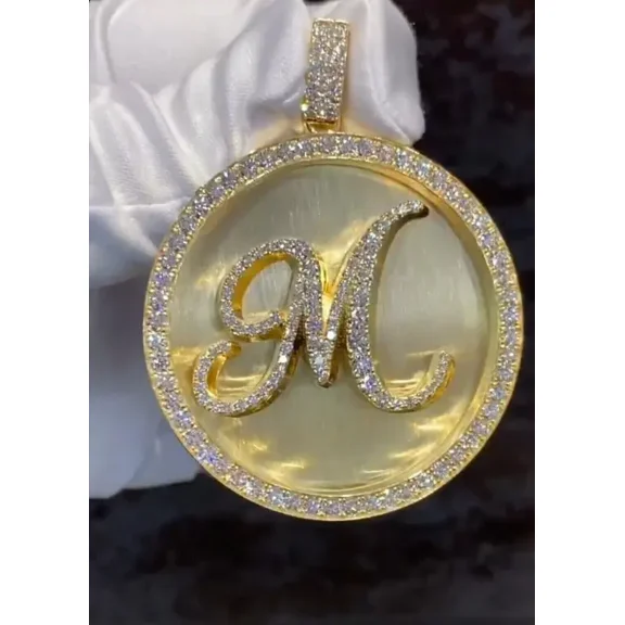 Aishvi Jewels 2 Ct Real Moissanite Custom Initial ''M'' Letter Pendant 14k Yellow Gold Plated