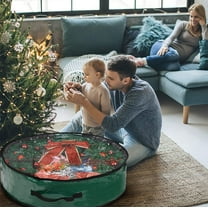 Christmas Wreath Storage Bag, 2 Pcs Garland Holiday Container, Clear Window, Tear Proof Fabric, Easy to Carry, Suitable for Artificial Door Wreaths