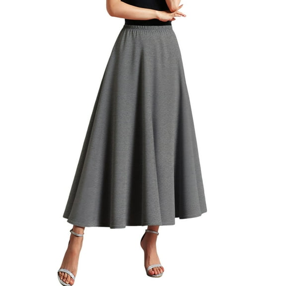 MIXUE Skirts For Women Summer Solid Color Elastic High Waist A Line Elegant Casual Maxi Skirt Streetwear,Gray,One Size