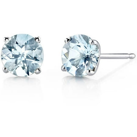 Oravo 1.50 Carat T.G.W. Round-Cut Aquamarine 14kt White Gold Stud Earrings