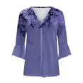 thumbnail image 4 of WXLWZYWL Womens Summer Tops 2023 Clearance Women Summer 3/4 Sleeve Cardigan Solid Color Casual Blouse Tops Purple, 4 of 5