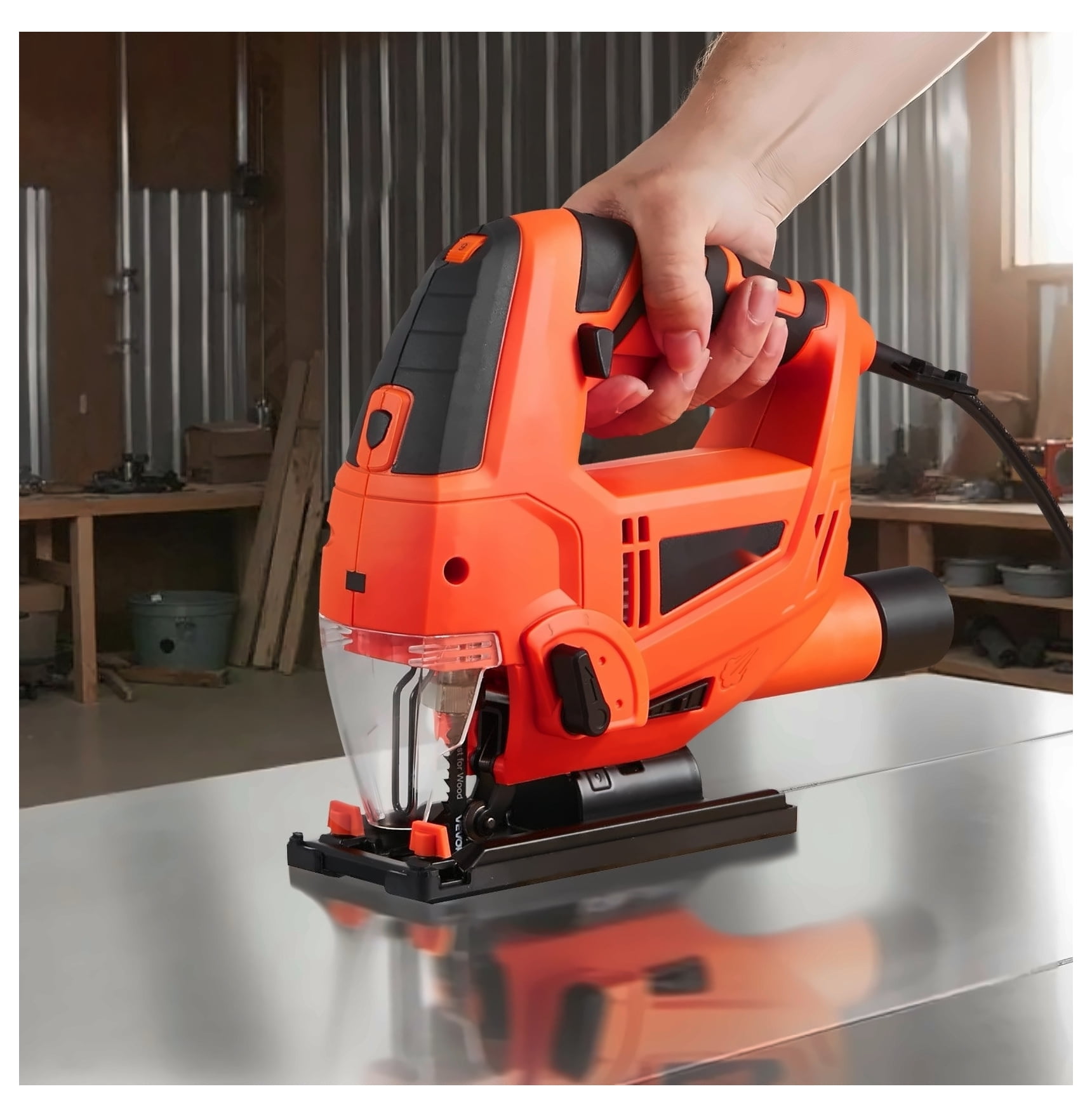 Jig Saw, 6.5 Amp, 3000 SPM Blade Speed, Electric Jigsaw with 6 pcs Blades, LED Light, 6 Variable Speed, 0- 45° Bevel Cuts, 4 Orbital Settings for Straight/Circle Cutting, for Wood and Metal